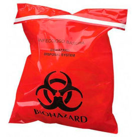 Unimed Midwest Inc CTKCTRB042910 Red Biohazard Waste Stick-On Bags, 2 mil, 9"W x 10"L, 100/Box image.