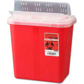 Covidien CVDS2GH100651 Covidien 2-Gallon Biohazard Sharps Container with Horizontal-Drop Opening Lid, Red image.