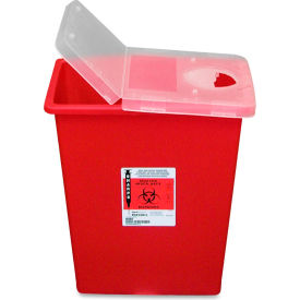 Covidien CVDSSHL100980 Covidien Biohazard Sharps Container with Hinged Lid, 8-Gallon Capacity, Red image.