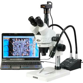 AmScope SM-1TSW2-L6W-10M 3.5-225X Zoom Stereo Microscope with LED Gooseneck Lights & 10MP Camera