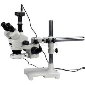AmScope SM-3T-54S-M 7X-45X Trinocular LED Boom Stand Stereo Zoom Microscope with 1.3MP Camera