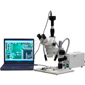 AmScope ZM-1TW3-FOD-M 2X-225X Trinocular Stereo Zoom Microscope with Large Stand & 1.3MP Camera