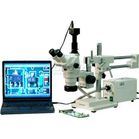 AmScope ZM-4TW3-FOR-9M 2X-225X Trinocular Boom Stand Stereo Zoom Microscope with 9MP Camera