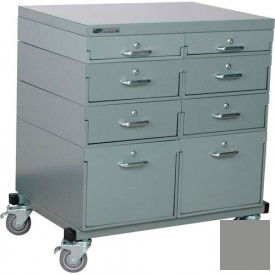 Stackbin Corporation 4-2ES3224-L2RDGY Stackbin® Double Drawer Bank Mobile 8 Drawer Cabinet, Steel Top Finish, Gray image.