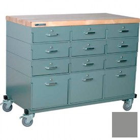Stackbin Corporation 4-3M4724-3RDGY Stackbin® Triple Drawer Bank 48 x 24 x 36 Mobile 12 Drawer Cabinet, Maple Top Finish, Gray image.