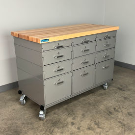 Stackbin® Mobile Drawer Unit #2 1-3/4" Maple Top 47"W x 24"D Gray 