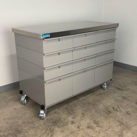 Stackbin® Mobile Drawer Unit #3 Solid Flat Front 1-3/4" Stainless Skin Top 47"W x 24"D Gray 