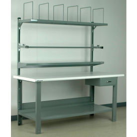 Stackbin Corporation 4-6PACK-8C-GY Stackbin No. 8 Adjustable Height Packing Workbench, Laminate Safety Edge, 72"W x 30"D, Gray image.