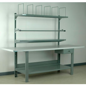 Stackbin Corporation 4-8XPACK-8-GY Stackbin No. 8 Adjustable Height Packing Workbench, Laminate Square Edge, 96"W x 36"D, Gray image.