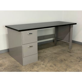 Drawer Pedestal Workbench #2, 1" Phenolic Top, 60"W x 30"D, Gray view 2