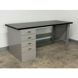 Stackbin® Drawer Pedestal Workbench #1 1" Phenolic Top 48"W x 36"D Gray 