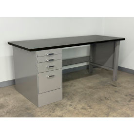 Drawer Pedestal Workbench #4, 1" Phenolic Top, 60"W x 30"D, Gray view 2