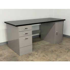 Drawer Cabinet Pedestal Workbench #3, 1" Phenolic Top, 60"W x 30"D, Gray view 2