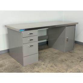 Drawer Cabinet Pedestal Workbench #3, 1-3/4" Stainless Skin Top, 60"W x 30"D, Gray view 2