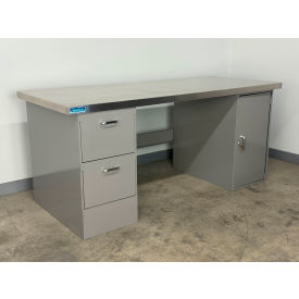 Stackbin® Drawer Cabinet Pedestal Workbench #2 1-3/4" Stainless Skin Top 48"W x 36"D Gray 