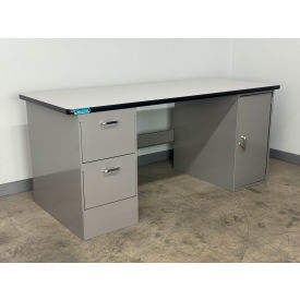 Drawer Cabinet Pedestal Workbench #2, 1-1/4" Plastic Laminate Top, 60"W x 30"D, Gray view 2