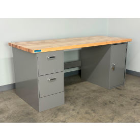 Stackbin® Drawer Cabinet Pedestal Workbench #2 1-3/4" Maple Top 72"W x 36"D Gray 
