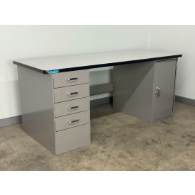 Drawer Cabinet Pedestal Workbench #1, 1-1/4" Plastic Laminate Top, 60"W x 30"D, Gray view 2
