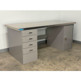 Drawer Cabinet Pedestal Workbench #1, 1-3/4" Stainless Skin Top, 60"W x 30"D, Gray view 2