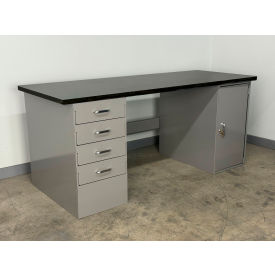 Stackbin® Drawer Cabinet Pedestal Workbench #1 1" Phenolic Top 60"W x 36"D Gray 