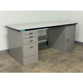 Drawer Cabinet Pedestal Workbench #4, 1-1/4" Plastic Laminate Top, 60"W x 30"D, Gray view 2
