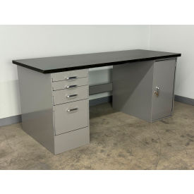 Drawer Cabinet Pedestal Workbench #4, 1" Phenolic Top, 60"W x 30"D, Gray view 2