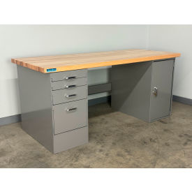 Stackbin® Drawer Cabinet Pedestal Workbench #4 1-3/4" Maple Top 60"W x 36"D Gray 