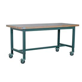 Stackbin Corporation A7230-1012-GY Stackbin 1012 Series Mobile Workbench, 72 x 30", Adjustable Height, Ash Square Edge, Gray image.