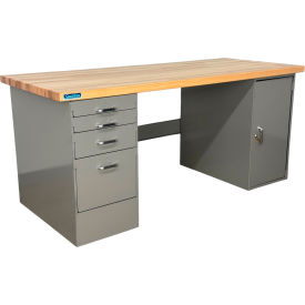 Stackbin® Drawer Cabinet Pedestal Workbench #4 1-3/4" Maple Top 60"W x 30"D Gray 