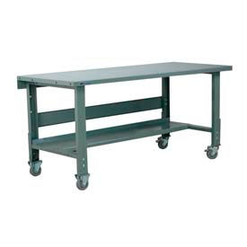 Stackbin Corporation ES4830-3512-GY Stackbin 3512 Series Mobile Workbench, 48 x 30", Adjustable Height, Steel Square Edge, Gray image.