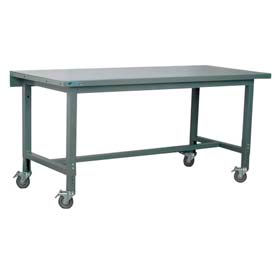 Stackbin Corporation ES7230-1012-GY Stackbin 1012 Series Mobile Workbench, 72 x 30", Adjustable Height, Steel Square Edge, Gray image.