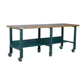 Stackbin Corporation M9630-3512-GY Stackbin 3512 Series Extra Long Mobile Workbench, 96 x 30", Adjustable Height, Maple Square Edge image.