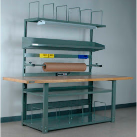 Stackbin Corporation M9630BSZ-GY Stackbin No. 1 Adj. Height Complete Packing Workbench, Butcher Block Square Edge, 96"W x 30"D, Gray image.