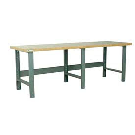 Stackbin Corporation M9636-3500-GY Stackbin 3500 Series Extra Long Welded Workbench, 96 x 36", Maple Butcher Block Square Edge, Gray image.