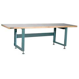 Stackbin Corporation M9636-4000-E-GY Stackbin 4000 Series Workbench W/ Maple Square Edge Top & Power Lift, 96"W x 36"D, Gray image.