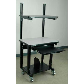 Stackbin Corporation P3624-T-INS-GY Stackbin Mobile Computer Desk w/ Top Shelf, 36"W x 24"D x 33-1/2"H, Gray image.