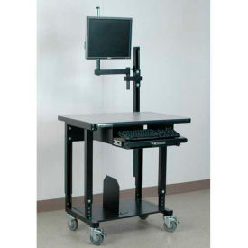 Stackbin Corporation P3624-T-SCD-MA-BK Stackbin Mobile Computer Station with Monitor Arm, 36"W x 24"D x 33-1/2"H, Black image.