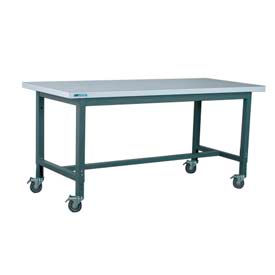 Stackbin Corporation P6030-1012-GY Stackbin 1012 Series Mobile Workbench, 60 x 30", Adjustable Height, Laminate Square Edge, Gray image.