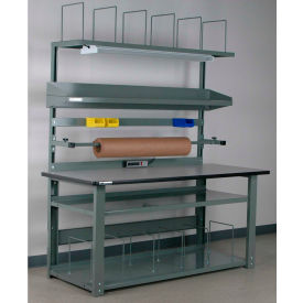 Stackbin Corporation P6030BSZ-T-GY Stackbin No. 1 Adjustable Height Complete Packing Workbench, Laminate T-Mold Edge, 60"W x 30"D, Gray image.