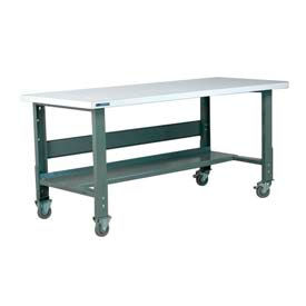 Stackbin Corporation P6036-3512-GY Stackbin 3512 Series Mobile Workbench, 60 x 36", Adjustable Height, Laminate Square Edge, Gray image.