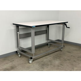 Stackbin® 2500 Hydro Lift Mobile Workbench 72 x 36" Plastic Laminate T-Mold Edge Gray 