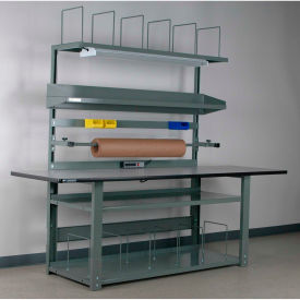 Stackbin Corporation P9630BSZ-T-GY Stackbin No. 1 Adjustable Height Complete Packing Workbench, Laminate Safety Edge, 96"W x 30"D, Gray image.