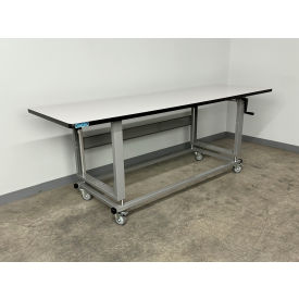 Stackbin® 2500 Hydro Lift Mobile Workbench 96 x 36" Plastic Laminate T-Mold Edge Gray 