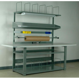 Stackbin Corporation P9636BSZ-GY Stackbin No. 1 Adjustable Height Complete Packing Workbench, Laminate Square Edge, 96"W x 36"D, Gray image.