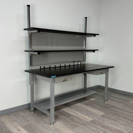 Stackbin® Pre-Configured Lab Workbench #2 with Drawers & Overhead Shelving 60"W x 30"D Gray 