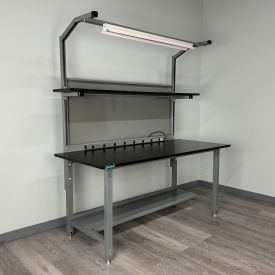 Stackbin® Pre-Configured Lab Workbench #1 with Overhead Shelving 72"W x 36"D Gray 