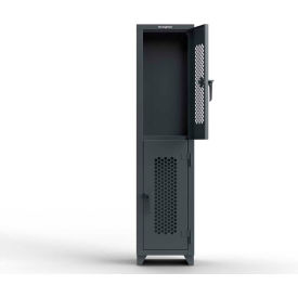 Strong Hold® 2-Tier 2 Door Extra HD Ventilated Locker 18"W x 18"D x 75"H Dark Gray Assembled 