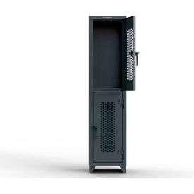 Strong Hold Products 1.66-2H-18-2T-L StrongHold® 2-Tier 2 Door Ventilated Locker, 18"W x 18"D x 75"H, Gray, Assembled image.