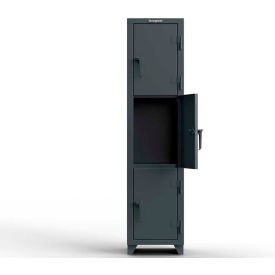 Strong Hold Products 1.66-3D-18-3T-L StrongHold® 3-Tier 3 Door Extra Heavy Duty Locker, 18"W x 18"D x 75"H, Gray, Assembled image.