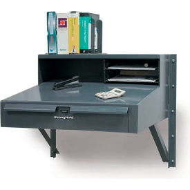 Strong Hold® Wall Mounted Shop Desk with Riser Shelf 30"W x 28"D Dark Gray 